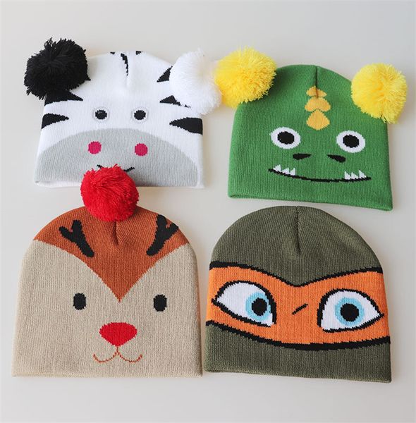 

ins toddler infant beanie kids pom pom cartoon beanies hat boys girls knitted animal head hat earmuff skull caps warm tuque ski cap e122501, Yellow