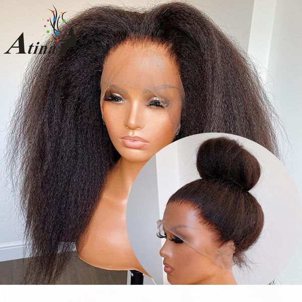 

atina 360 lace frontal wig pre plucked with baby hair kinky straight hd lace 250 density transparent front human hair wigs remy, Black