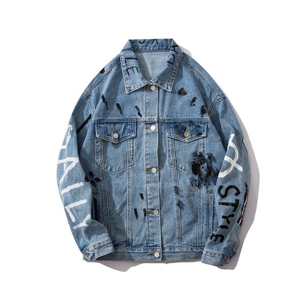 

carta personagem harajuku dos homens jeans beversize hip hop azul masculino denim chaque hombre bomber jaqueta 241l, Black;brown