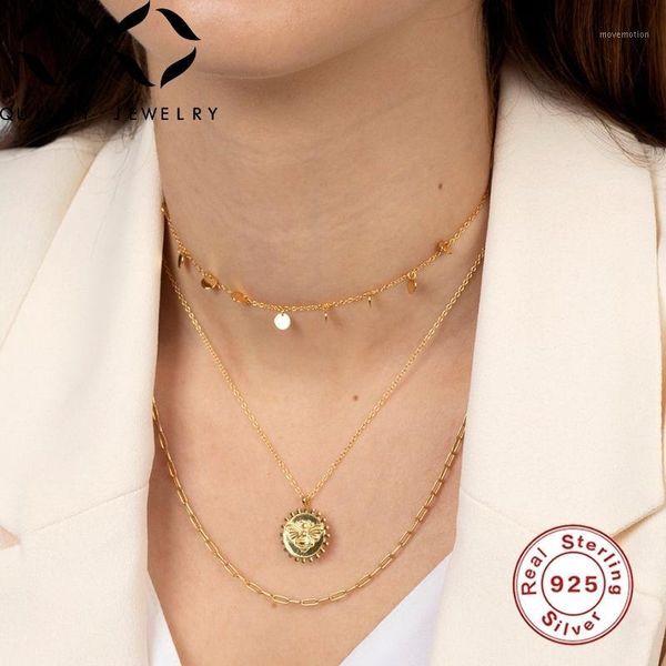 

quinby necklace for women 925 sterling silver cz collar round bee brand bee clavicle chain ladies necklace jewelry gift1