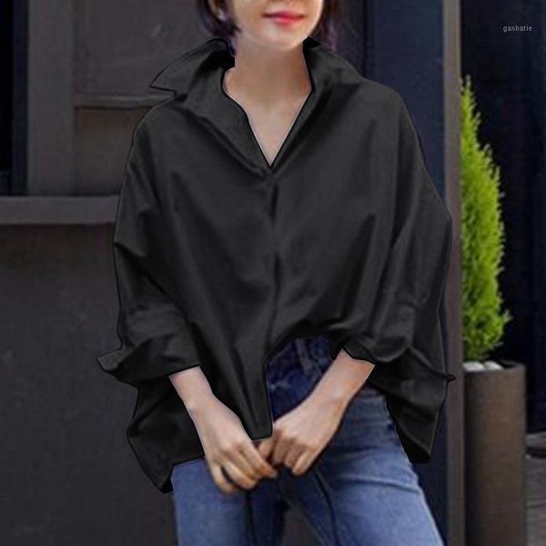 

loose solid autumn bohemian party blusas casual vonda women long sleeve lapel button up shirts plus size elegant blouses1, White