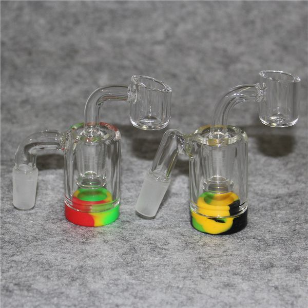 Großhandel Shisha 45/90 Grad Glas Asche Catcher Schalen mit 14 mm Außengelenk Bubbler Quarz Nagel Banger Silikonbehälter für Dab Rig Bongs