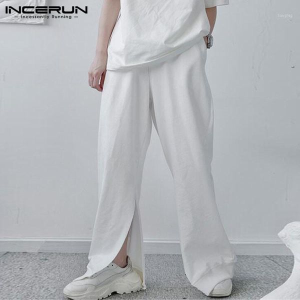 

fashion irregular hem split pantalones incerun men casual pants solid elastic waist trousers man pockets straight pants s-5xl 71, Black