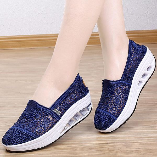 

women's shoes sandals hollow out breathable wedges canvas shoes lace shake, Black