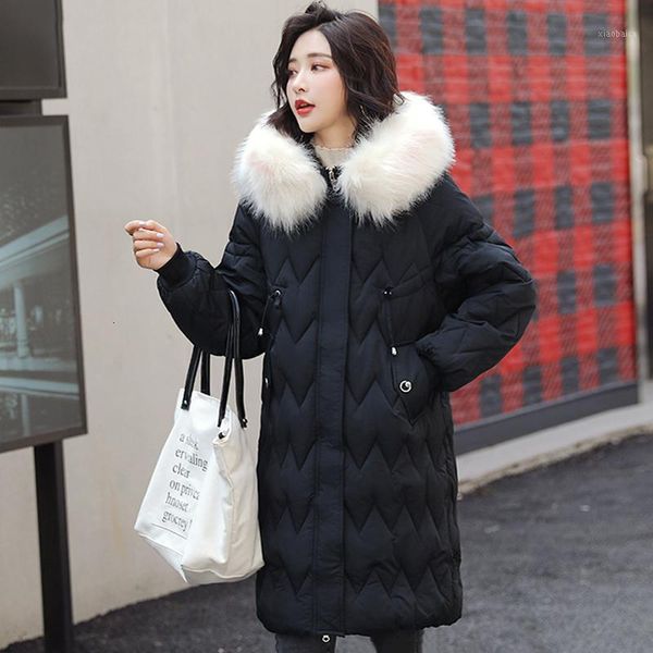 

2019 buy winter jas women thicken fur hooded ladies exit parka wet long solid 5 colors women's jacket1, Black