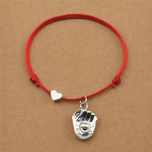 

red rope cord antique heart charm softball baseball glove pendant bracelets for women men baseball team fans lucky gifts, Golden;silver
