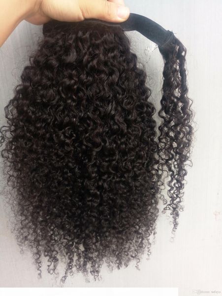 

new arrive brazilian human virgin remy kinky curly ponytail hair extensions clip ins natral black color 100g one bundle