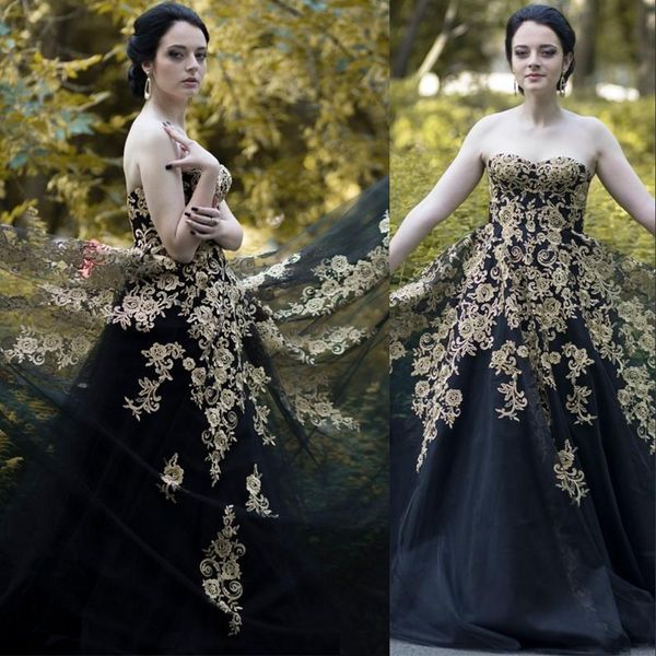 

2021 new black prom dresses sweetheart gold lace appliques beads tulle sleeveless custom plus size party dress formal evening gowns