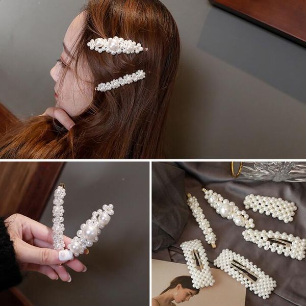 

wholesale fashion girl pearl hair clip women bobby pin barrette hairpin hairgrip headdress women trendy pearl hair accessories, Black;brown