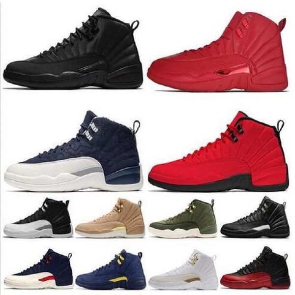 

wholesale 2020 new 12s winterized wntr game royal fiba men basketball shoes nakeskin 12 flu game university gold trainers sneakers, White;red