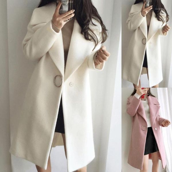 

loose warm cotton + spandex long winter coat turn-down collar adjustable wool coats women office work wear elegant manteau femme1, Tan;black
