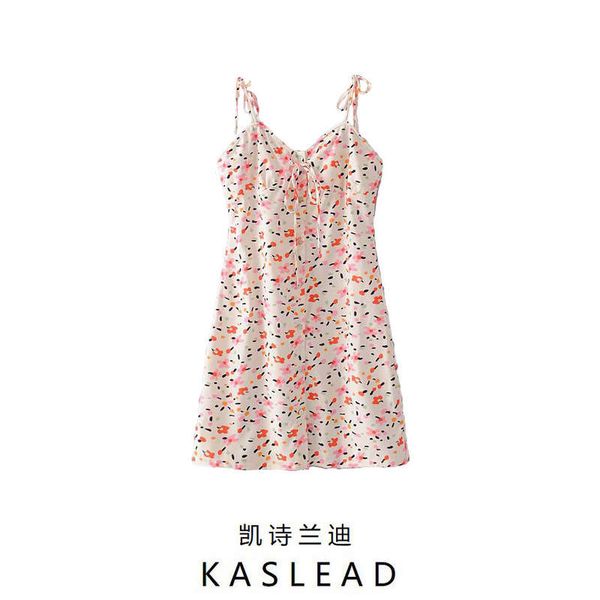 

2020 summer new look chest lace up print suspender dress looks thin and versatile short skirt, Black;gray