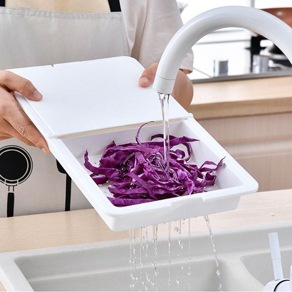 

household cutting board kitchen folding plastic storage basket drain cutting board 3 in 1 multifunction draining kitchen tools sqcnix