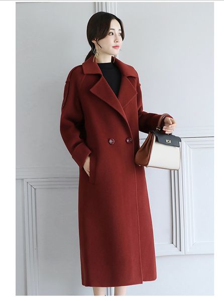 

2021 new long korean-style wool coat ladies lapel female fashion jacket streetwear classic winter outwear cappotto donna 19vi, Black