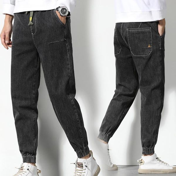 

men trend brand large size s-7xl elastic waist harem pants loose denim jeans trousers fall dropship jeans, Blue