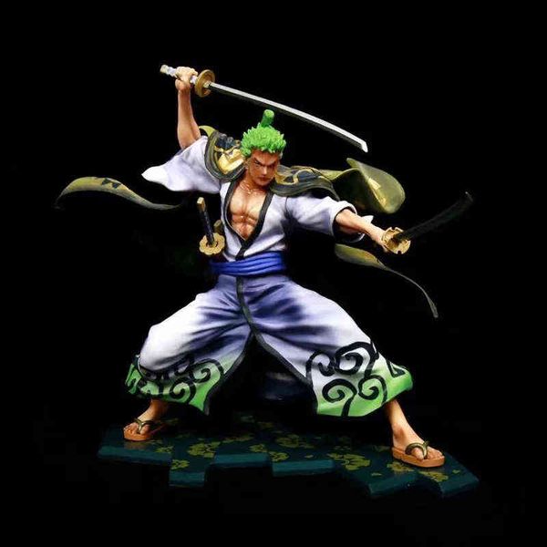 

anime one piece wano zoro kimono roronoa zoro battle ver. pvc action figure collection model toys doll 24cm aa220311