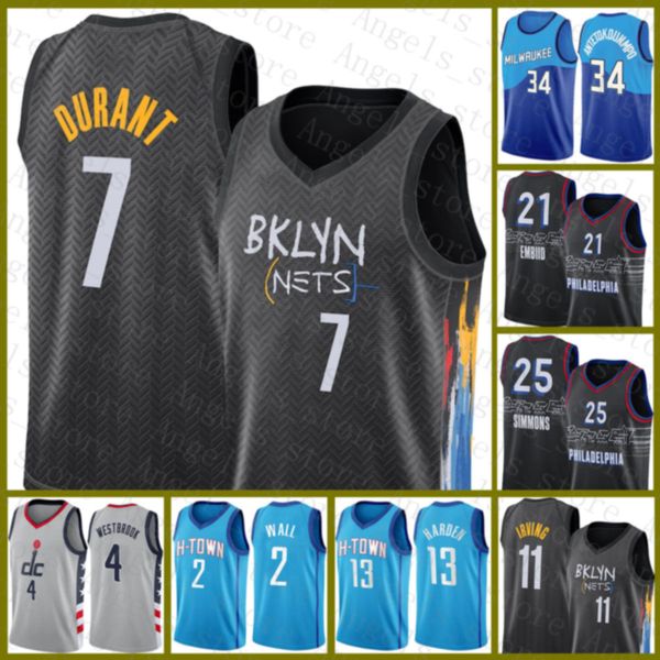 

2020 2021 new basketball jersey net kevin brooklyn net durant luka giannis antetokounmpo doncic nikola jamal murray damian jokic lillard, Black;red