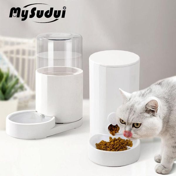 

2.5l pet cat feeder automatic water and bowl dispenser bottle auto anti slip for cats puppy dogs feeding drinking dla kota