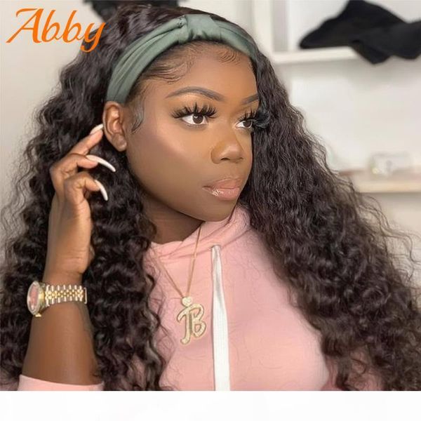 

peruvian deep wave wigs headband wig for black women scarf wigs easy to install 180% density remy hair glueless wig abby hair, Black;brown