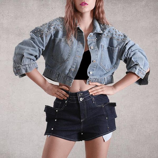 

women denim jacket short cropped casual jeans jacket women, Black;brown