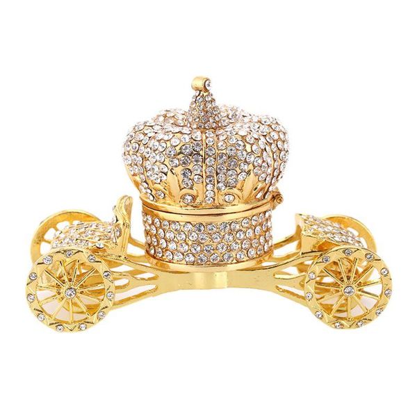 

gold carriage hinged trinket box hand-painted patterns trinket jewelry storage box, Pink;blue