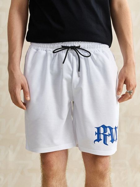 

romwe guys letter drawstring shorts s5gx#, Black