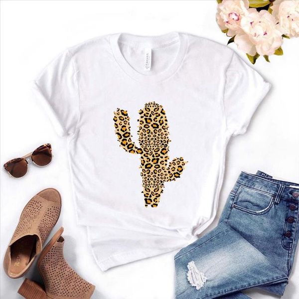 

leopard cactus women tshirt cotton casual funny t shirt gift for lady yong girl tee pm 40, White