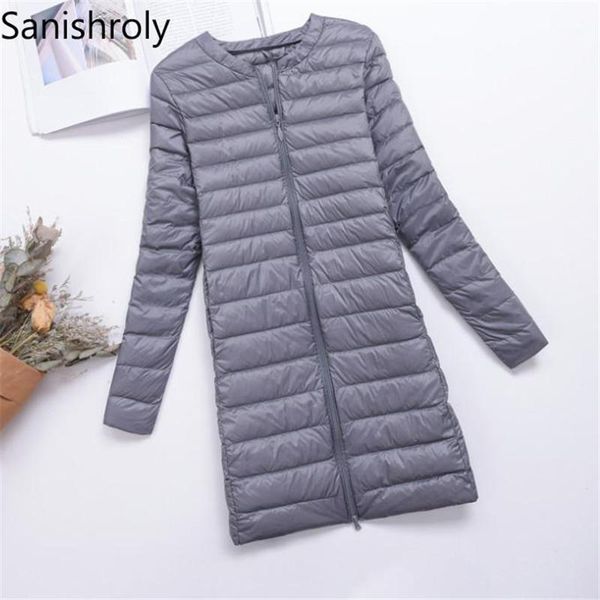 

sanishroly l-4xl autumn winter women long coat o-neck ultra light down coat parka female white duck down jacket plus size se2661, Black