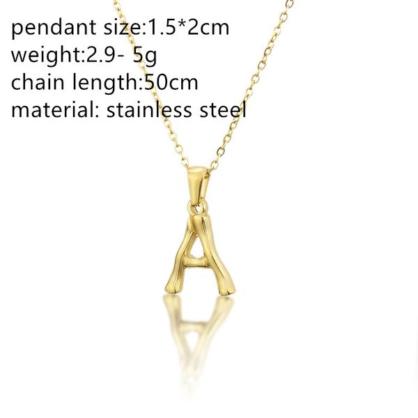 

luxury golden english alphabet titanium steel pendant new stainless steel antique bamboo knot shape 26 letter 14 18k gold necklace, Silver