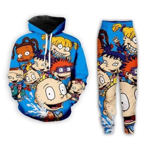 

2021 новые мужчины / женские мультфильм сеть rugrats 3d печать мода tracksuits crewneck хип-хоп толстовка и брюки + толстовки xk02, Gray
