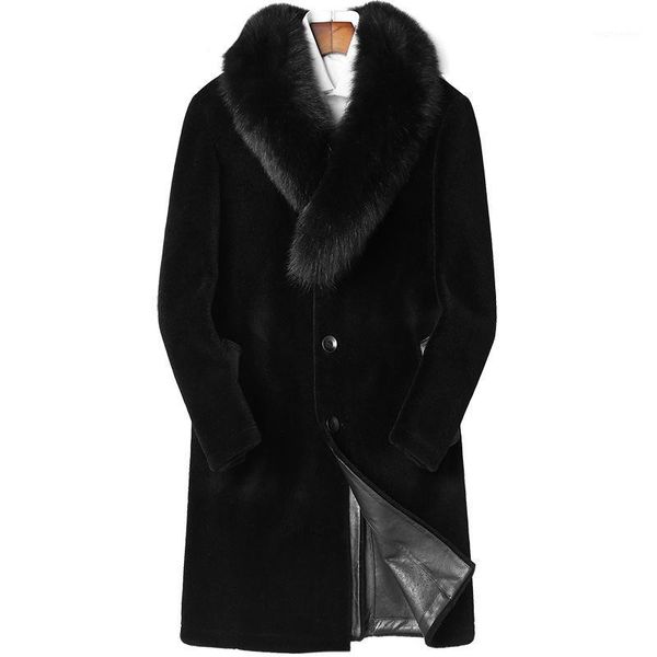 

100%wool coat autumn winter fur collar hooded coats men sheep shearling fur parka manteau homme hiver p-m8516z zl8411, Black
