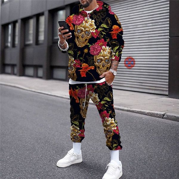 

men's 3d hoodies set graphic skull print hooded casual daily 3d print casual streetwear hoodies sweatshirts long sleeve blue blushing p, Gray