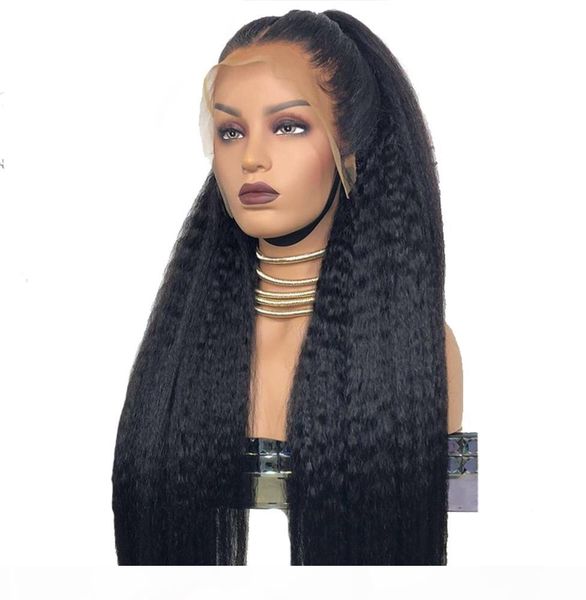 

13x6 lace front 26 inch afro kinky straight wig full lace human hair wigs for women peruvian remy preplucked 360 lace frontal, Black