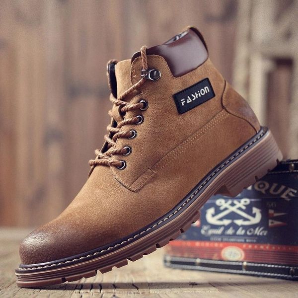 

men ankle boots lace up fashion genuine leather men's casual korean comfortable british vintage round head high men's shoes #bi3i