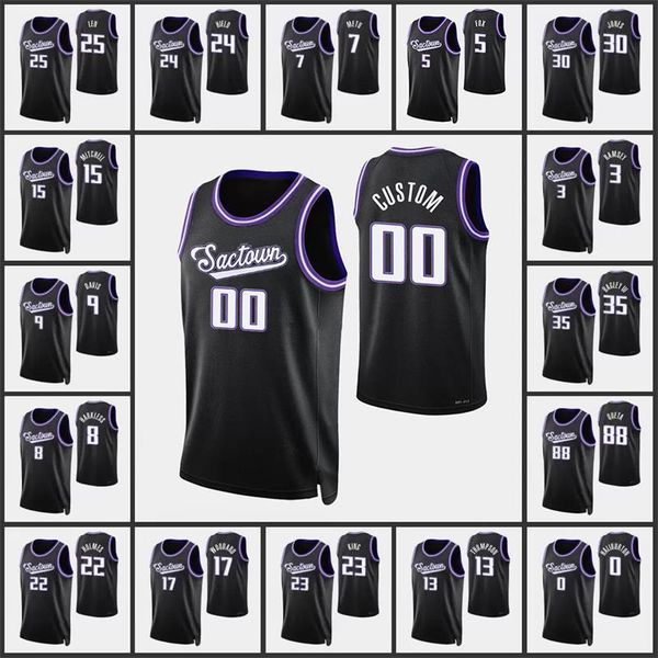 

75th anniversary king basketball jersey de aaron 5 fox buddy 24 hield 40 harrison barnes 44 jason williams tyrese 0 haliburton marvin 35 bag, Black;red