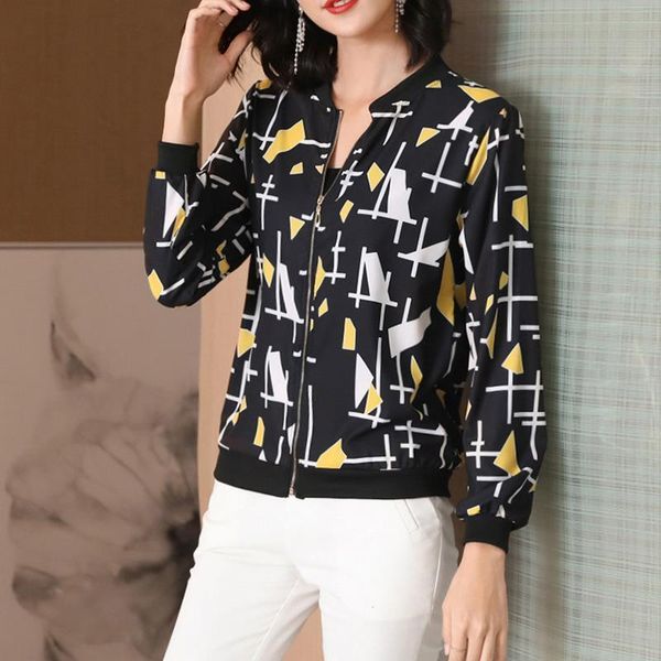 

2020 new summer women's bomber jacket print thin long sleeve female basic jacket casual elegant silm ladies jacket coat outwear, Black;brown
