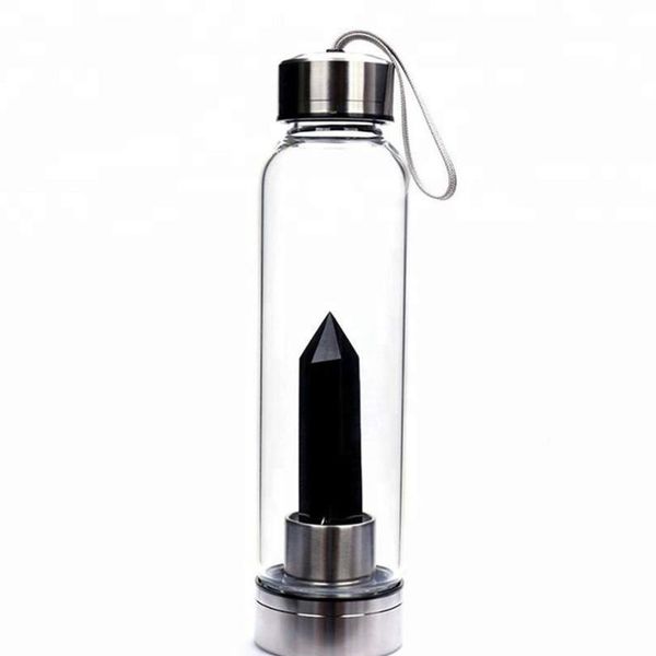 

natural quartz gemstone glass water bottle direct drinking cup glass crystal obelisk wand healing wand bottle with rope jllnxu