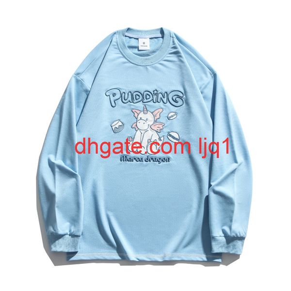 

cartoon unicorn embroidered long sleeve t-shirt men's ins fashion bf lazy fashion loose round neck t-shirt, White;black