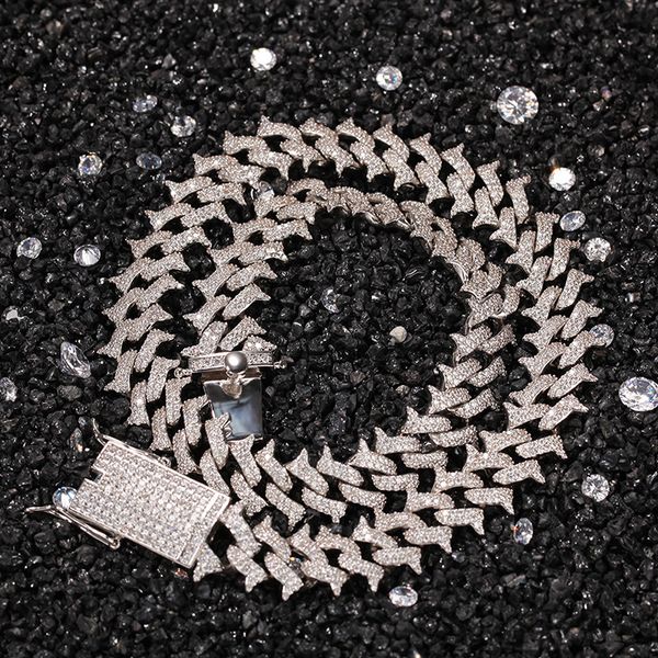 

hip hop link chain chokers necklaces for men new fashion jewelry prong setting cubic zirconia bling iced out thorns cuban miami choker chain, Silver