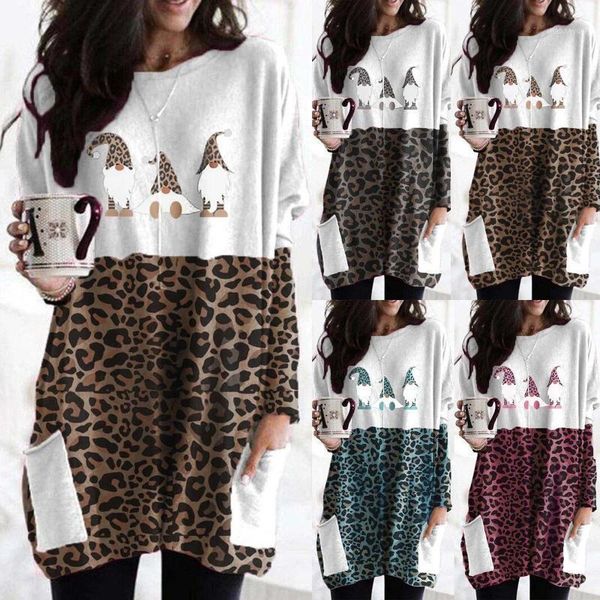 

#r40 camisas mujer plus size blouse women leopard faceless doll print long sleeve shirts o neck long sleeve tee blouses1, White