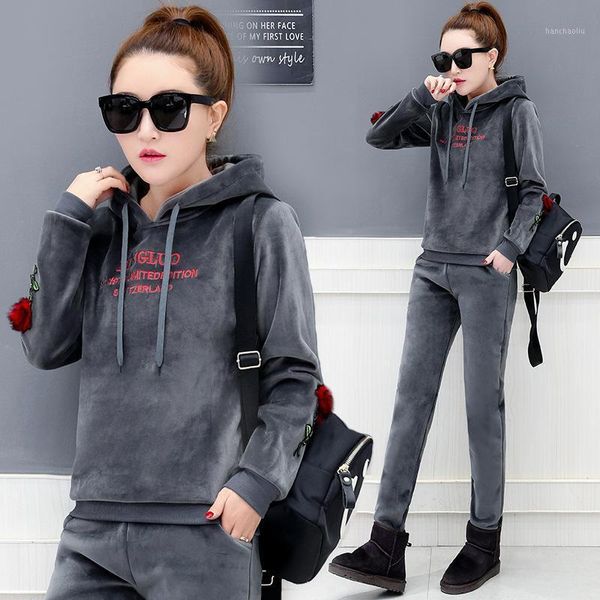 

running sets 2pcs winter women sportswear tracksuit velvet warm hoodie sweatshirt+pant jogger fitness workout casual set sport suit1, Black;blue