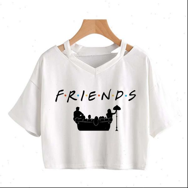 

2021 new crop t shirt women friends tv shows short tshirt friends v neck vintage graphic tee plus size, White