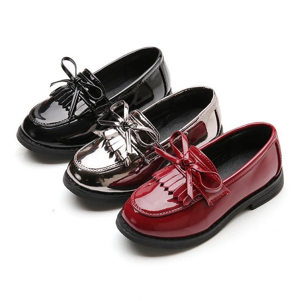 

flat shoes spring autumn children leather bowknot casual kids girls dance student black 3 4 5 6 7 8 9-12years, Black;grey