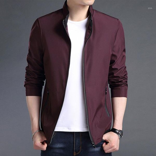 

2020 new style men business stand collar thin jacket youth casual autumn solid color zipper jacket1, Black;brown