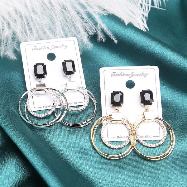 

2021 trend long hanging unusual stainless steel earrings punk aesthetic piercing korean big vintage geometric earrings for women, Silver