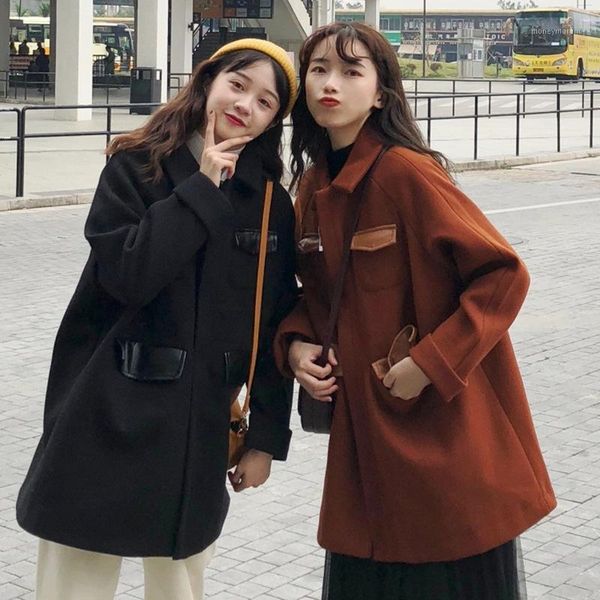 

net price loose elegant hepburn wind mid-length thi woolen jacket jacket -401, Black