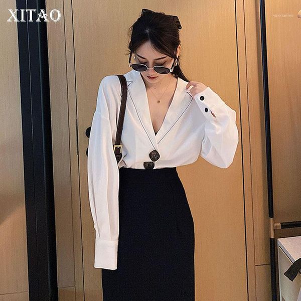 

xitao vintage pleated blouse fashion new single breast small fresh full sleeve 2020 spring summer minority casual shirt dmy42571, White