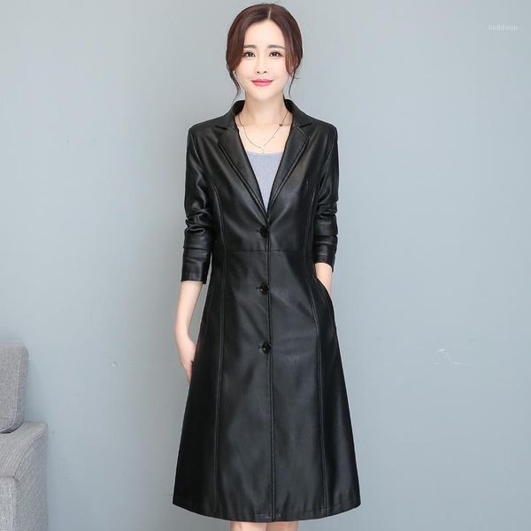 

new faux leather trench for women 2020 autumn winter black pu leather long coat plus size women blazers outerwear m-4xl1