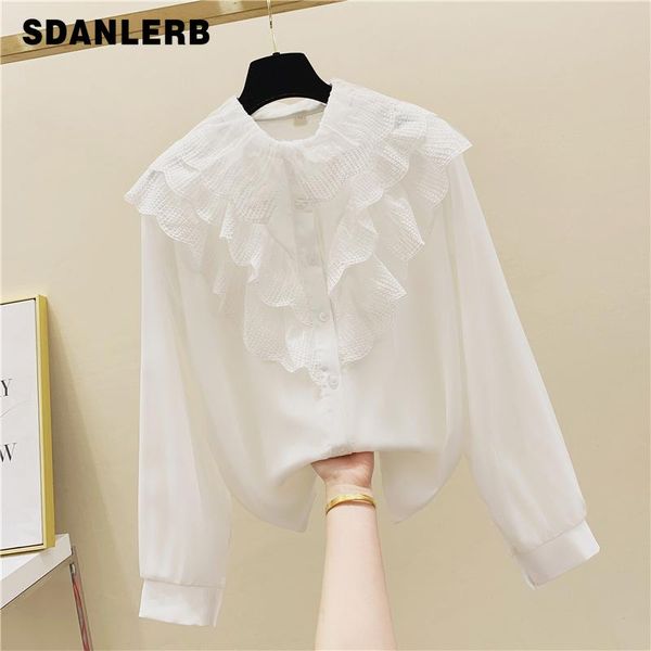 

shirts blouses women fashion casual female lace doll collar white loose long sleeve blouse style shirt simple top