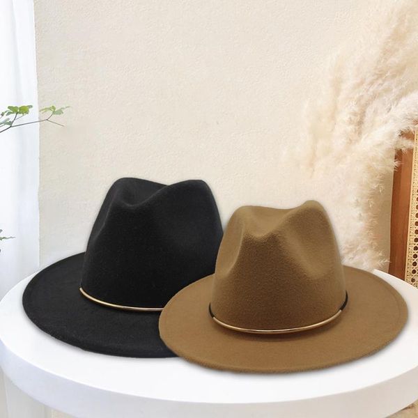 

2020 New Women's Autumn And Winter Golden Buckle Woolen Top Hat For Women, Blue;gray